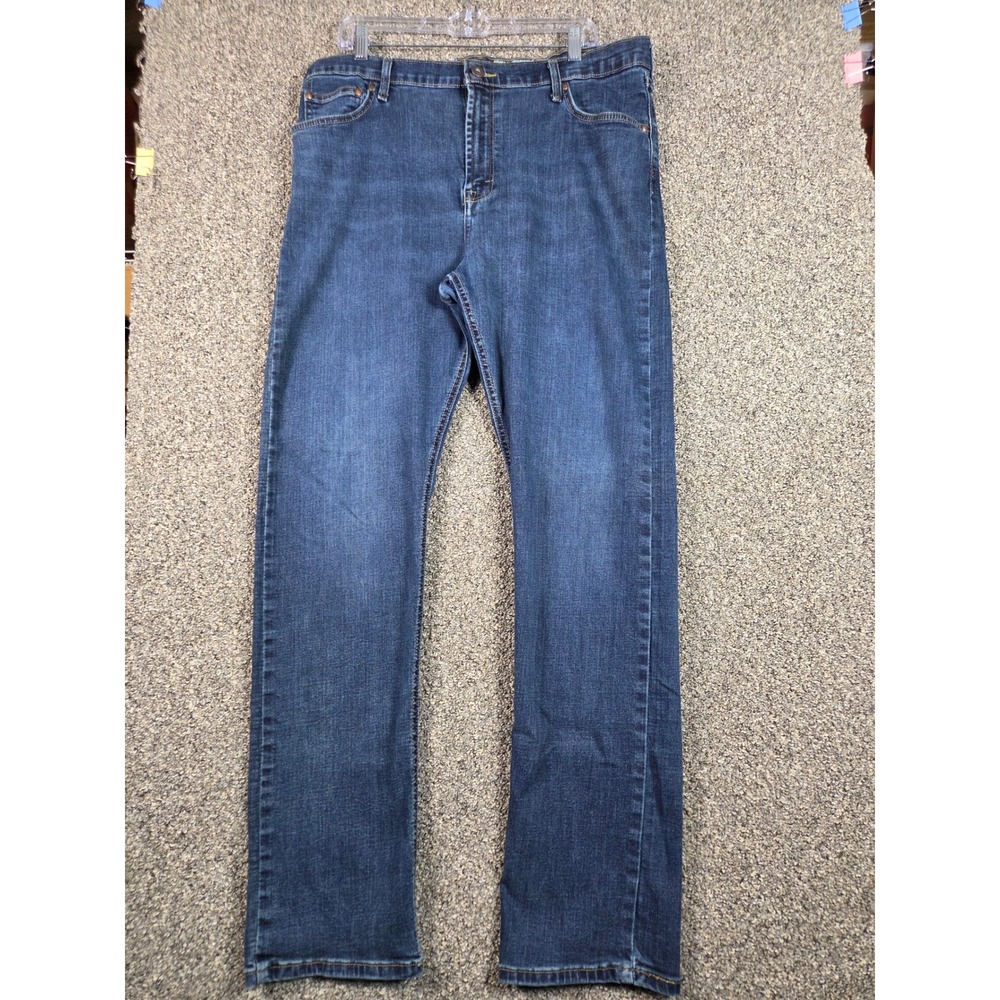Wrangler Jeans Mens 38x32 Blue Slim Straight Premium Quality Stretch Denim
